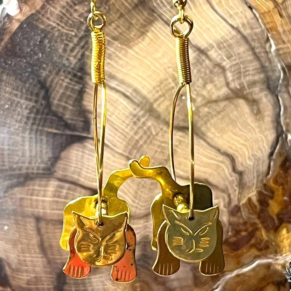 Kitty Gold Engraved Hoop Earrings
